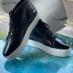 Kenneth Cole NY(W9.5)Black Leather Mid-Top Platform Sneaker/Shoes